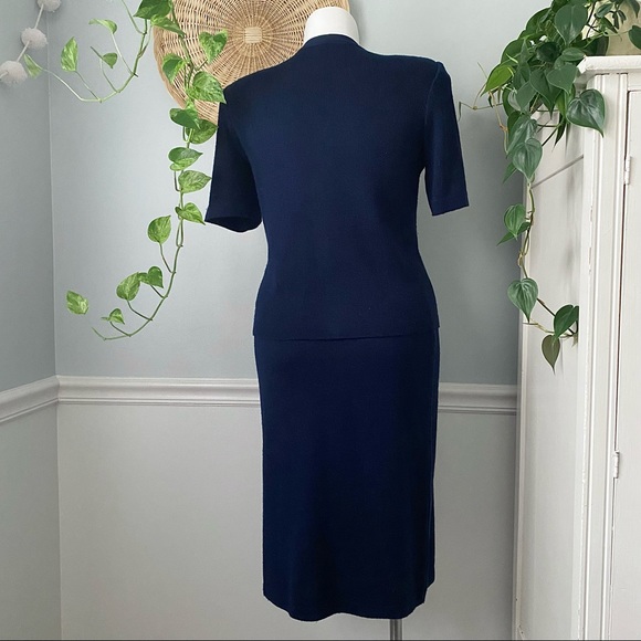 Mita Vintage Navy Blue Sweater Skirt Suit - Picture 2 of 9